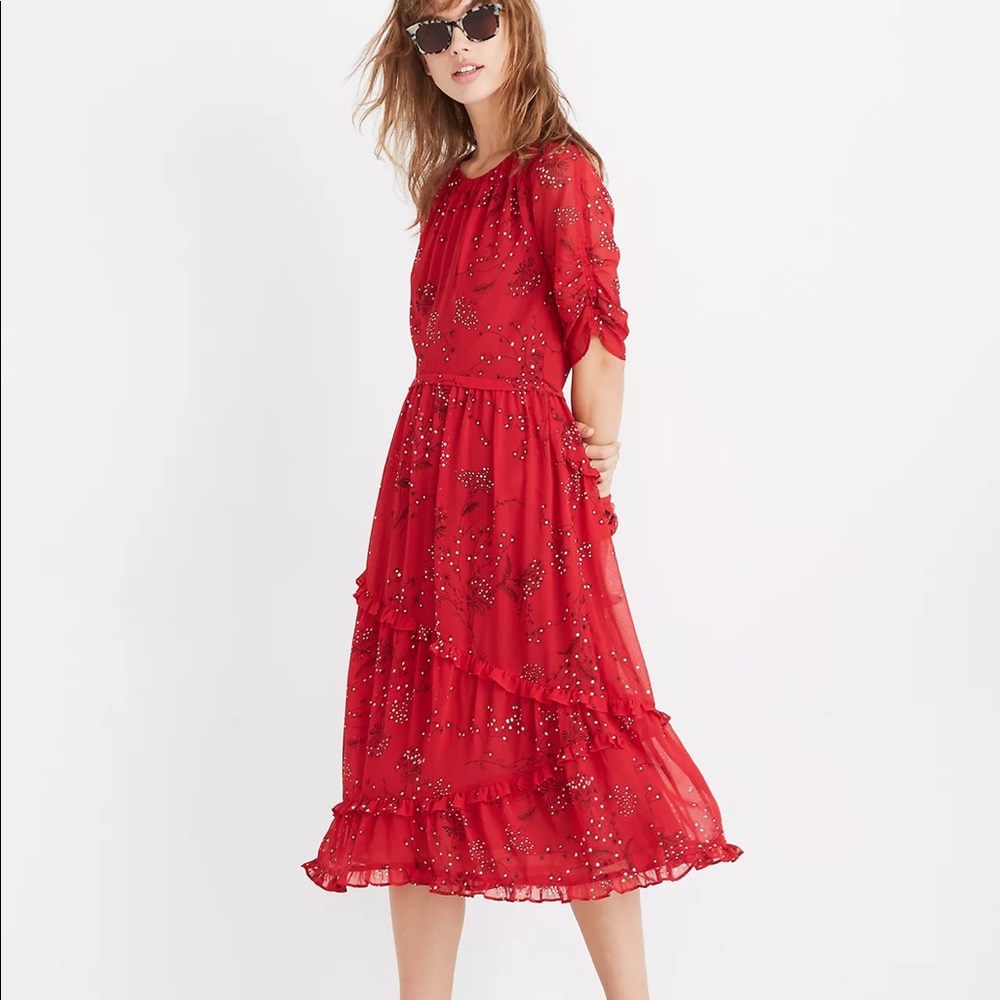 Madewell Windpoppy Ruffle Midi Dress Size 6